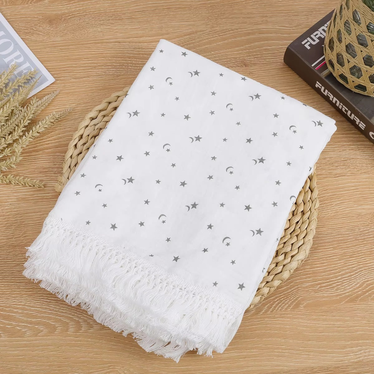 Luxurious Printed Fringe Cotton Muslin (Pram Size)