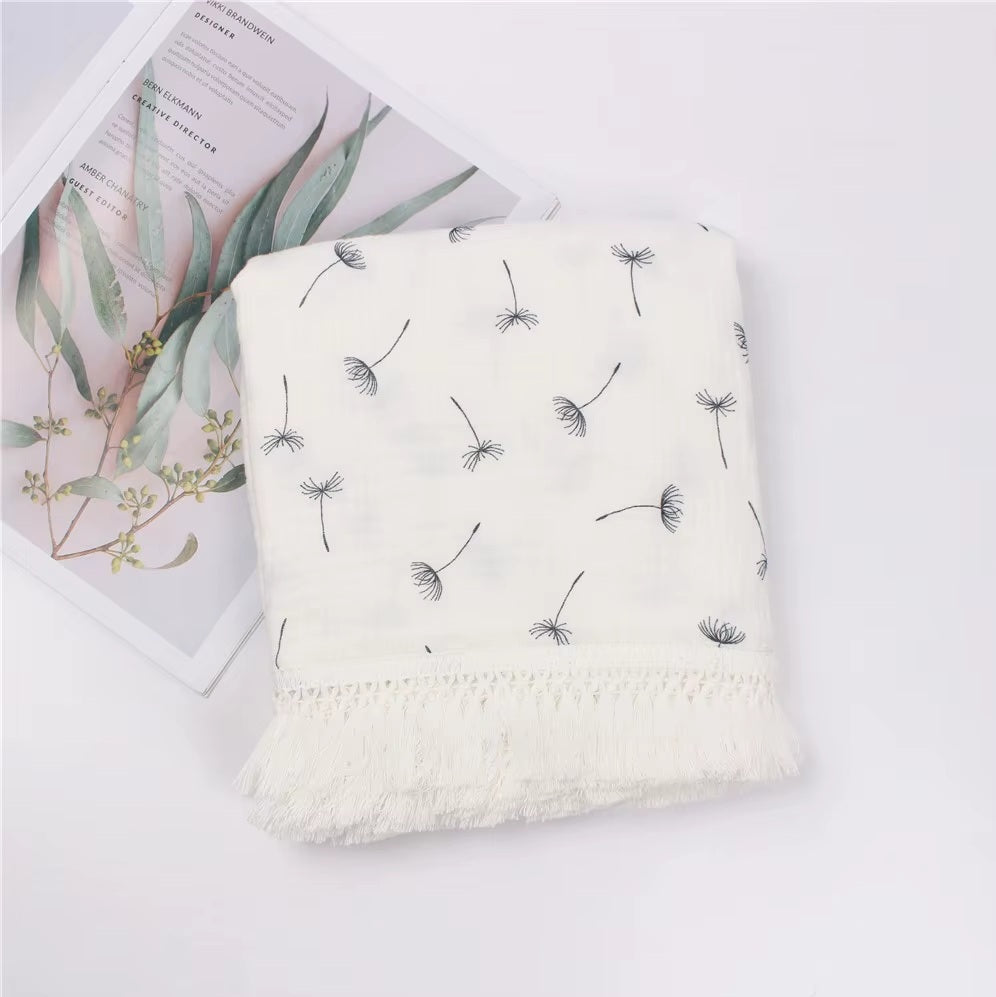 Luxurious Printed Fringe Cotton Muslin (Pram Size)