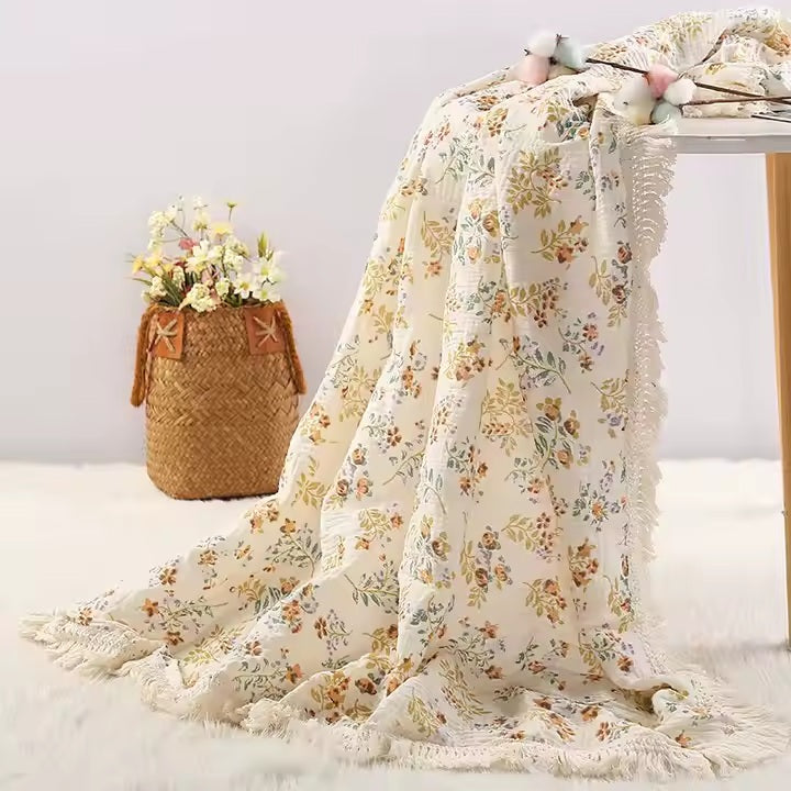 Luxurious Printed Fringe Cotton Muslin (Pram Size)