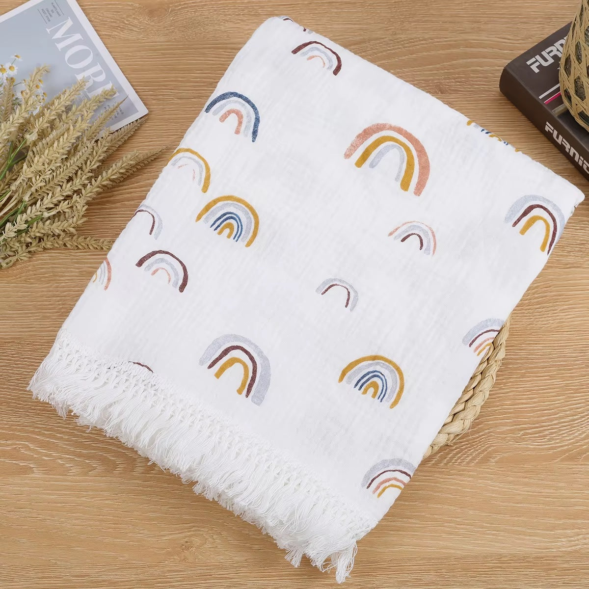 Luxurious Printed Fringe Cotton Muslin (Pram Size)
